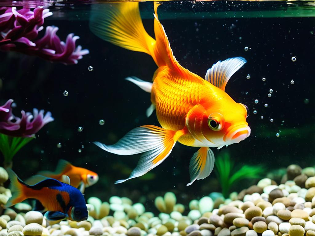 Оранжевая золотая рыбка плавает в аквариуме