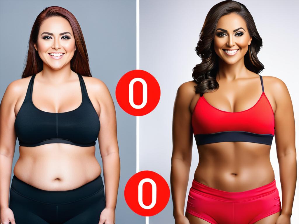 Женщина до и после похудения