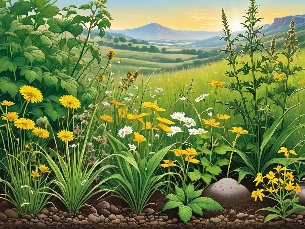 Иллюстрация, показывающая сорные растения, часто произрастающие на кислых, нейтральных и щелочных