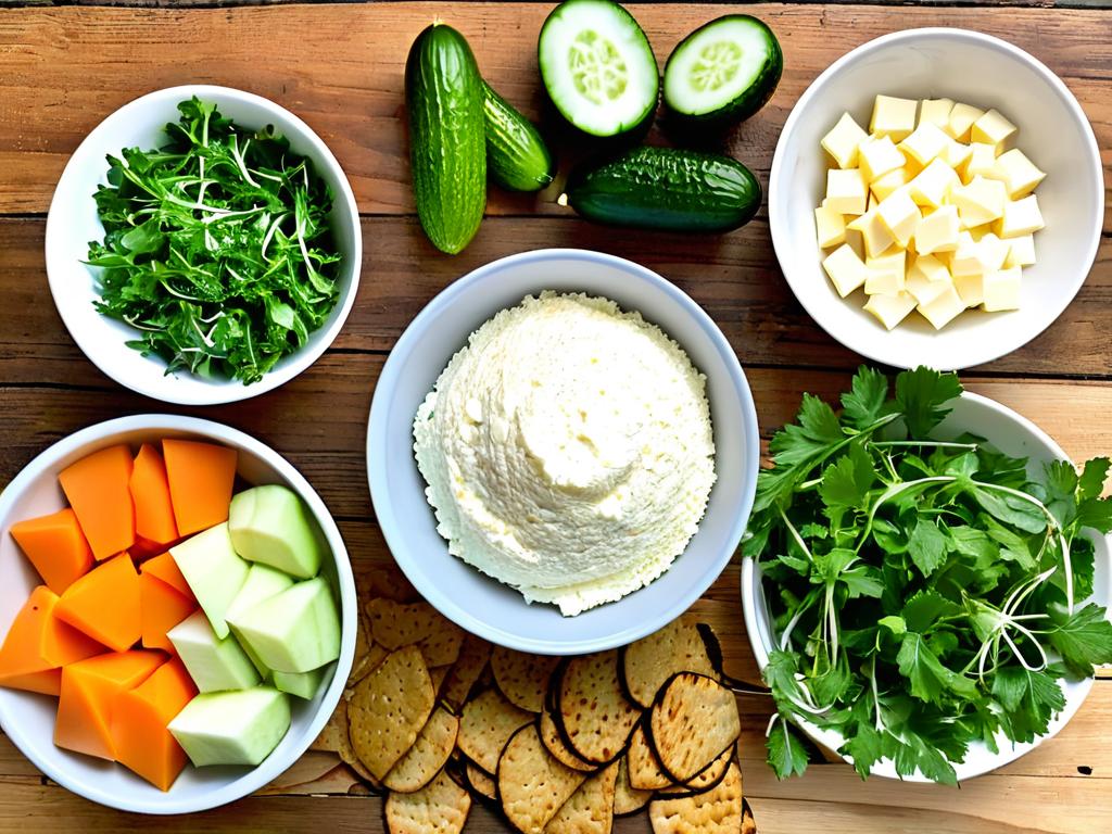 Ингредиенты для рулетиков - лаваш, творожный сыр, огурцы и зелень