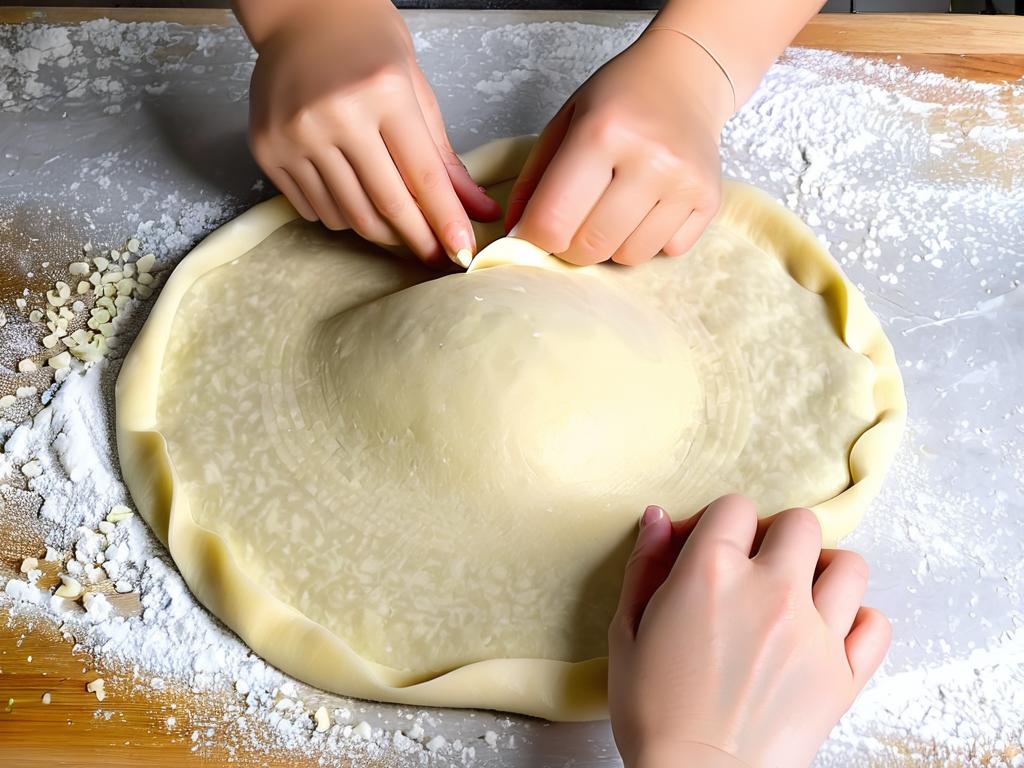 Раскатываем тесто для корочки пирога с капустой