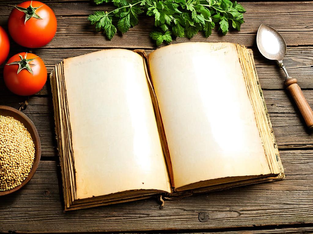 Старинная книга рецептов на деревянном столе