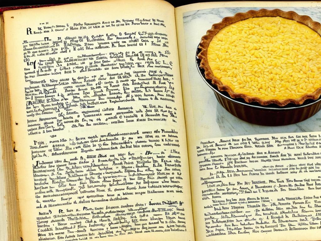 Страница старой кулинарной книги с рецептом пирога с рисом