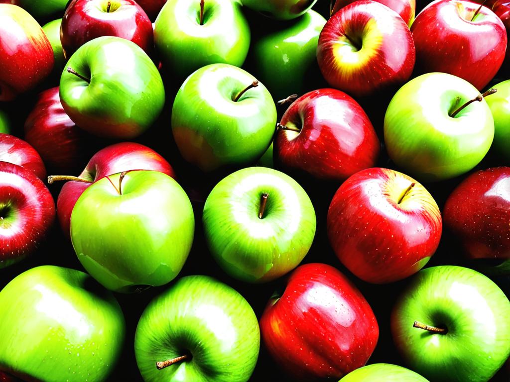 Коллекция красных и зеленых яблок