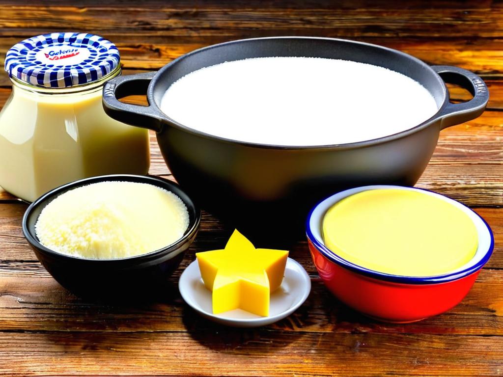Ингредиенты для приготовления домашней сгущенки - молоко, сахар, сливочное масло