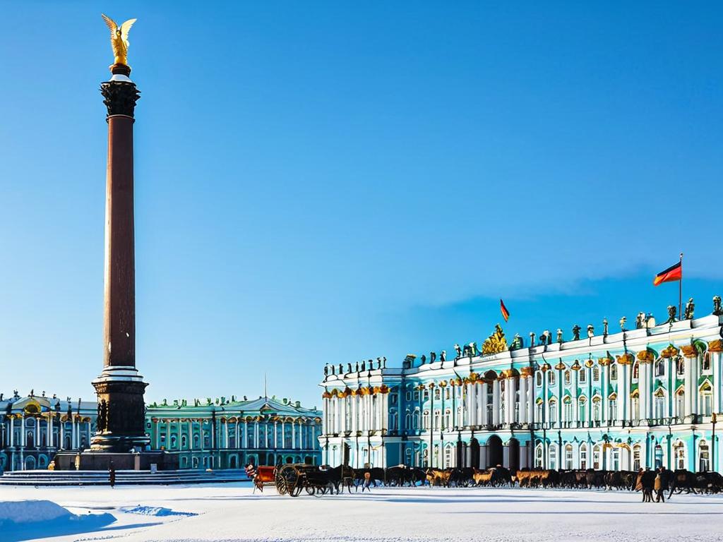 Зимний дворец и Александровская колонна на Дворцовой площади