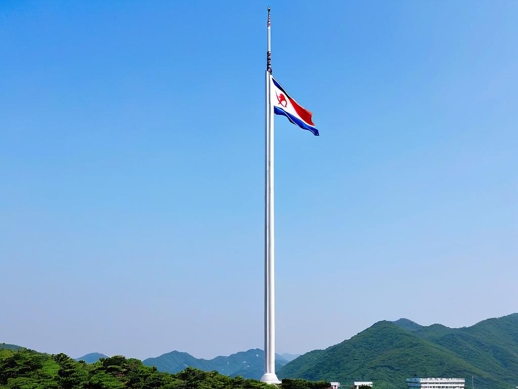 171-метровый флагшток в Киджон-дон на границе Северной и Южной Кореи с развевающимся