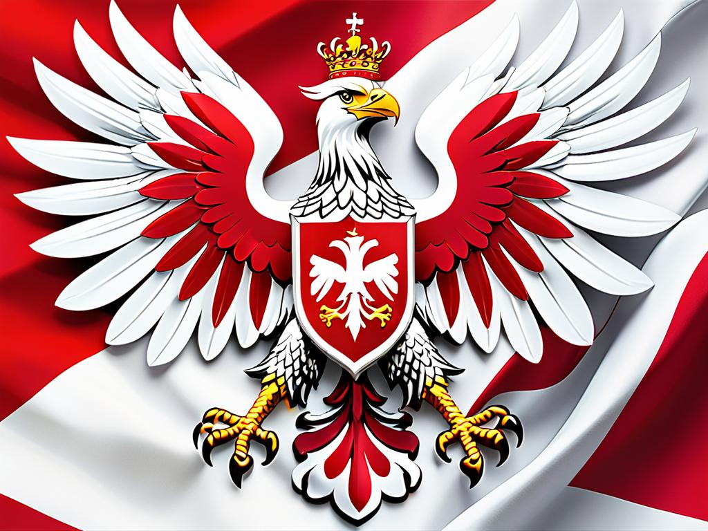 Бело-красные цвета флага Польши с изображением белого орлиного герба