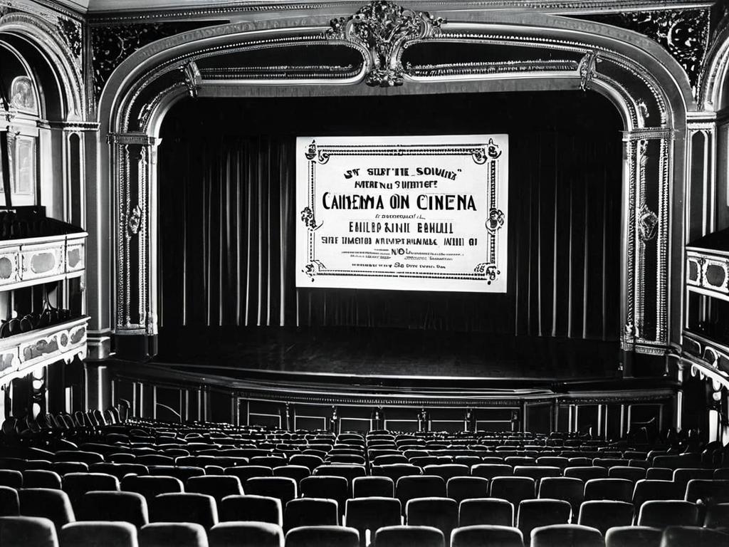 Черно-белая фотография 1910-х годов, где в перерыве между сеансами в кинотеатре показывают один из