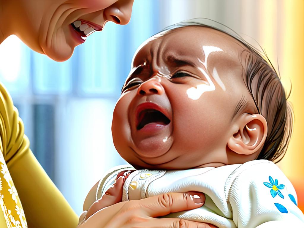 Мама держит и успокаивает плачущего ребенка