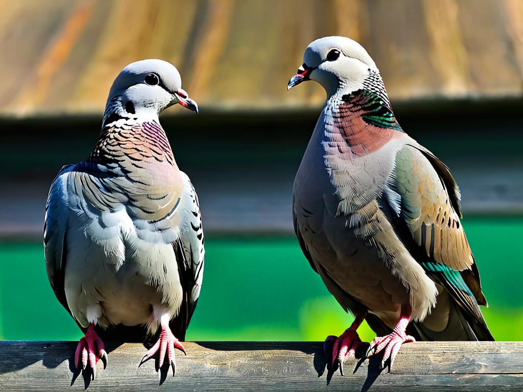 Два голубя агарана сидят вместе на деревянной жердочке
