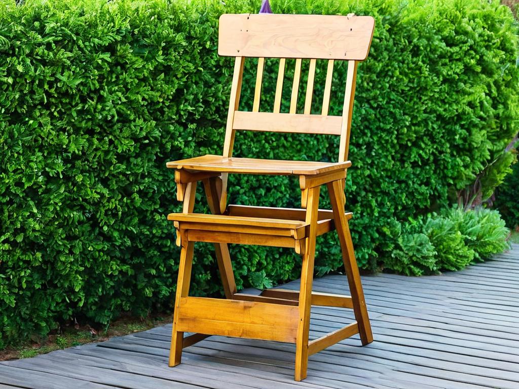 Высокий деревянный стул с подставкой для ног из доски