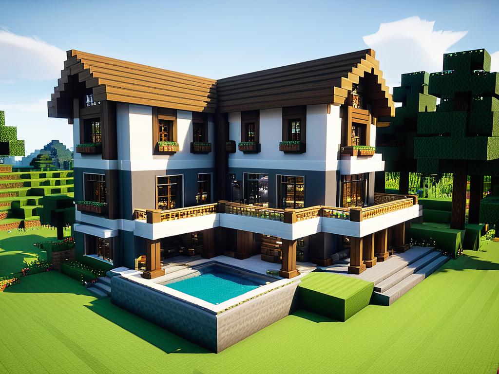 Большой красивый двухэтажный дом строится в Майнкрафт