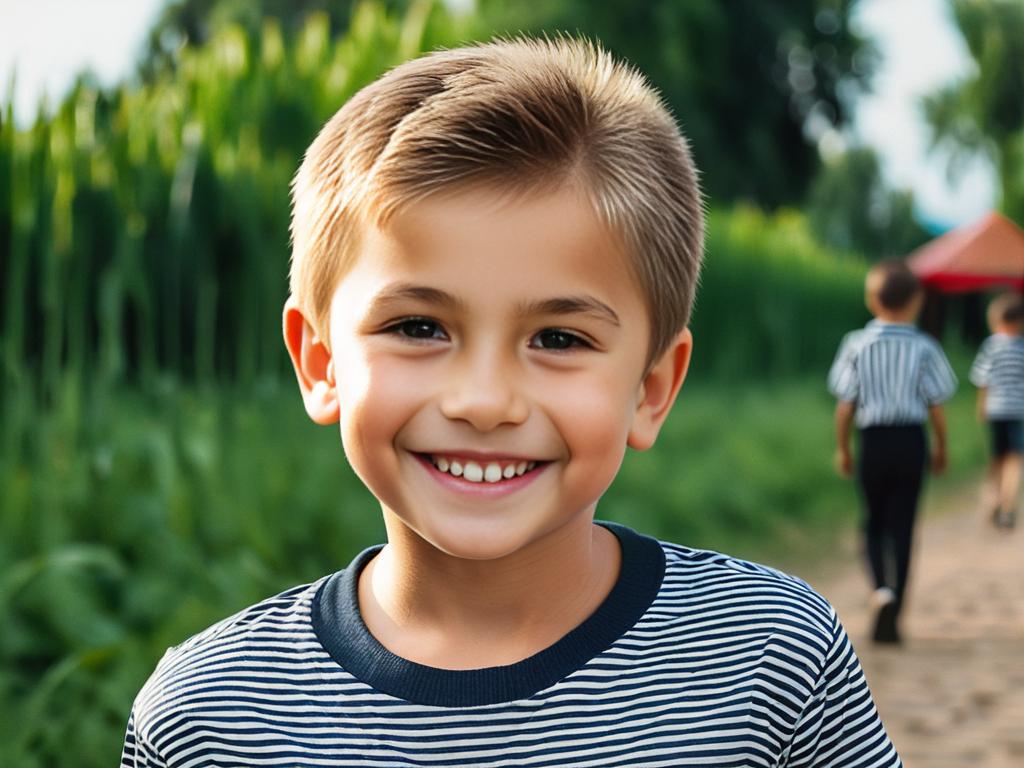 Дмитрий Хрусталев в детстве улыбается в полосатой футболке