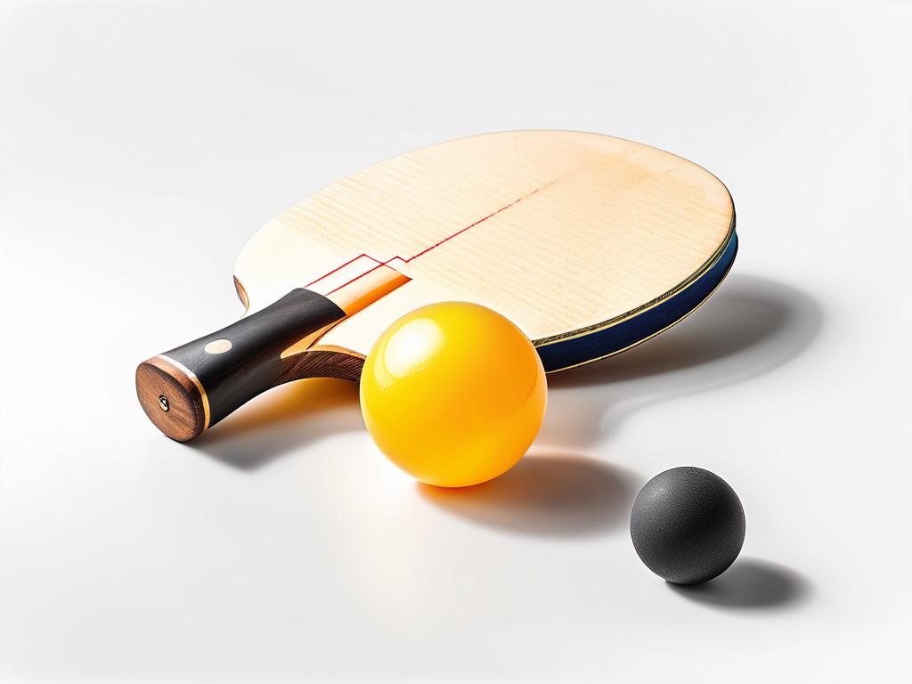 Винтажная ракетка для настольного тенниса и мяч на белом фоне
