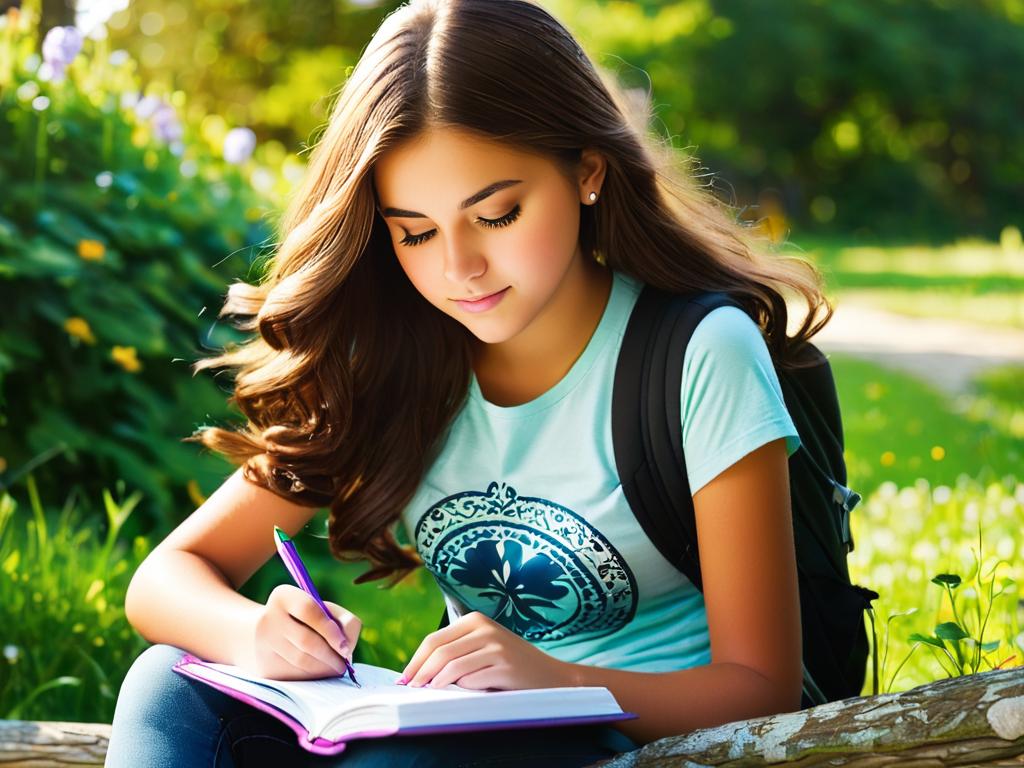 Девушка-подросток пишет в дневнике