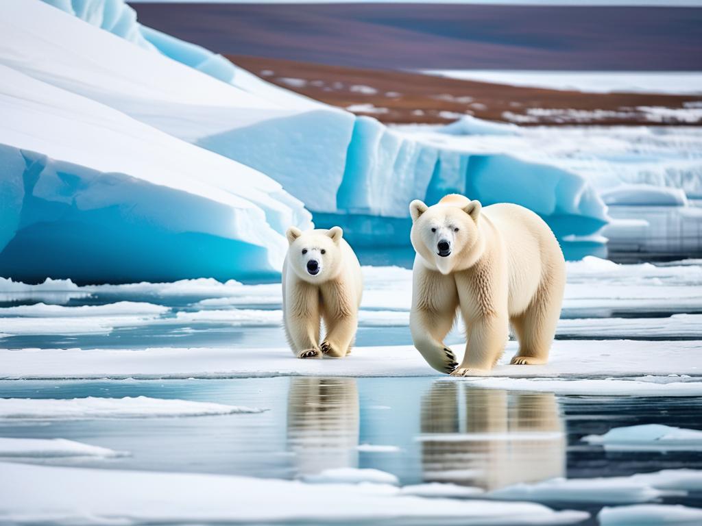 Фото белых медведей на льду и в воде, господствующих в Арктике