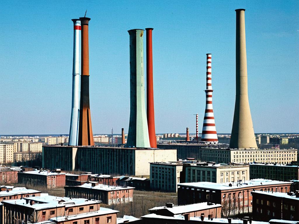 Открытка Барнаула в 1968 году, многоэтажные дома социалистического реализма, заводы с трубами