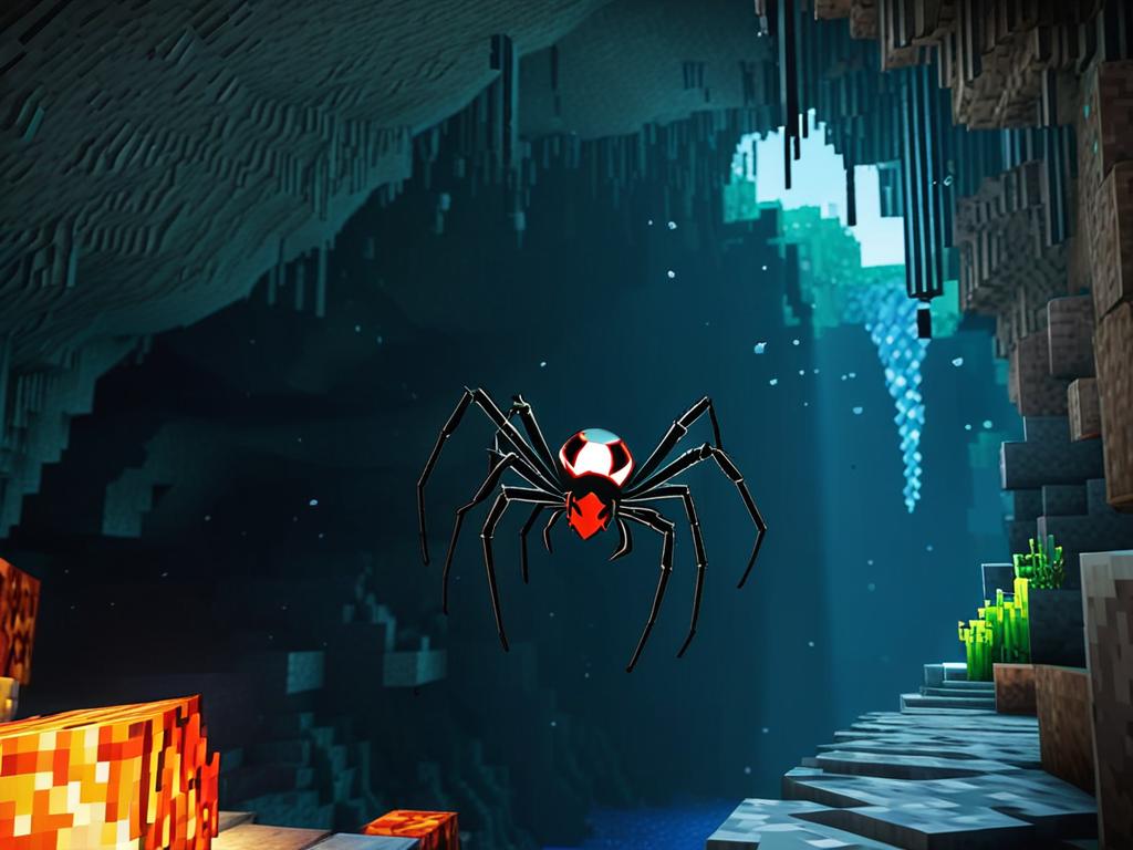 Паук в пещере выпускающий паучий глаз в Minecraft