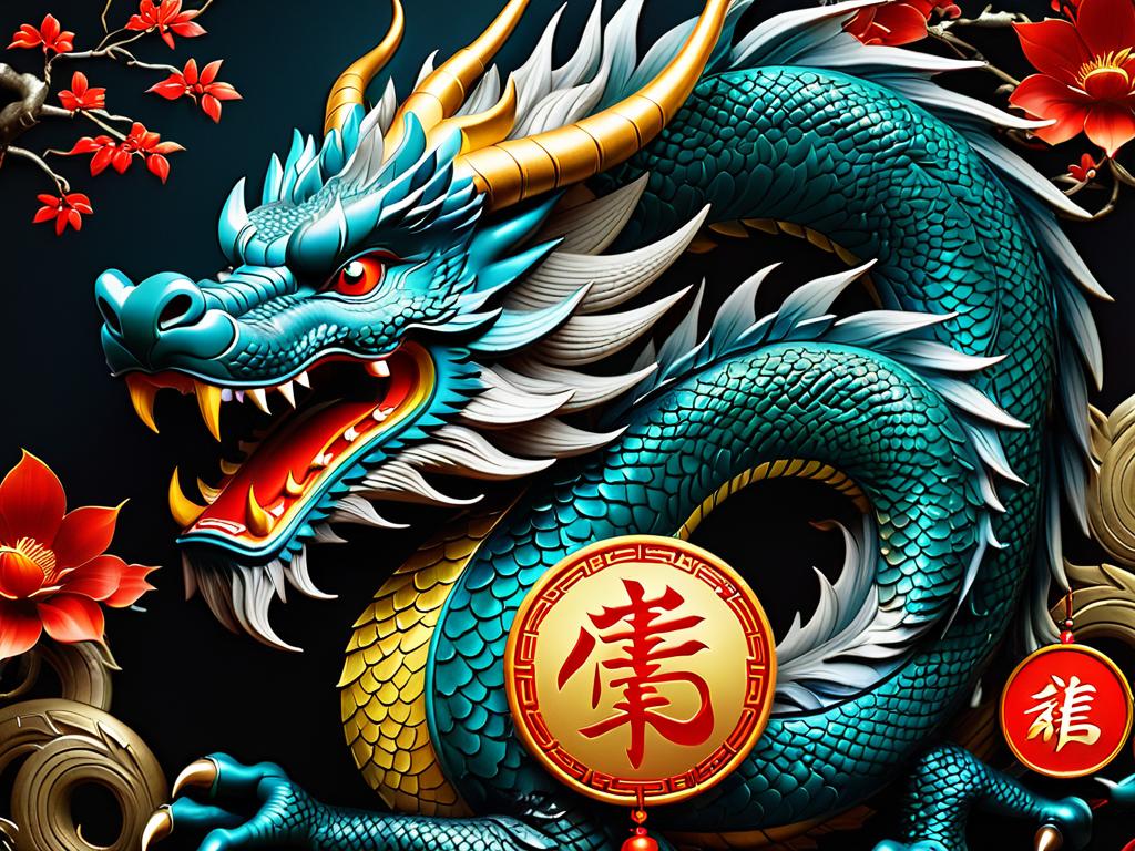Китайские знаки зодиака, выделен символ Дракона, олицетворяющий 2024 год
