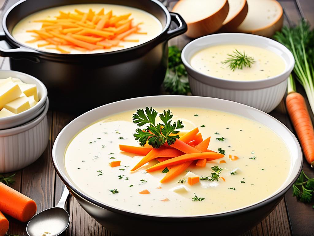 Фото процесса приготовления классического сырного супа без картошки