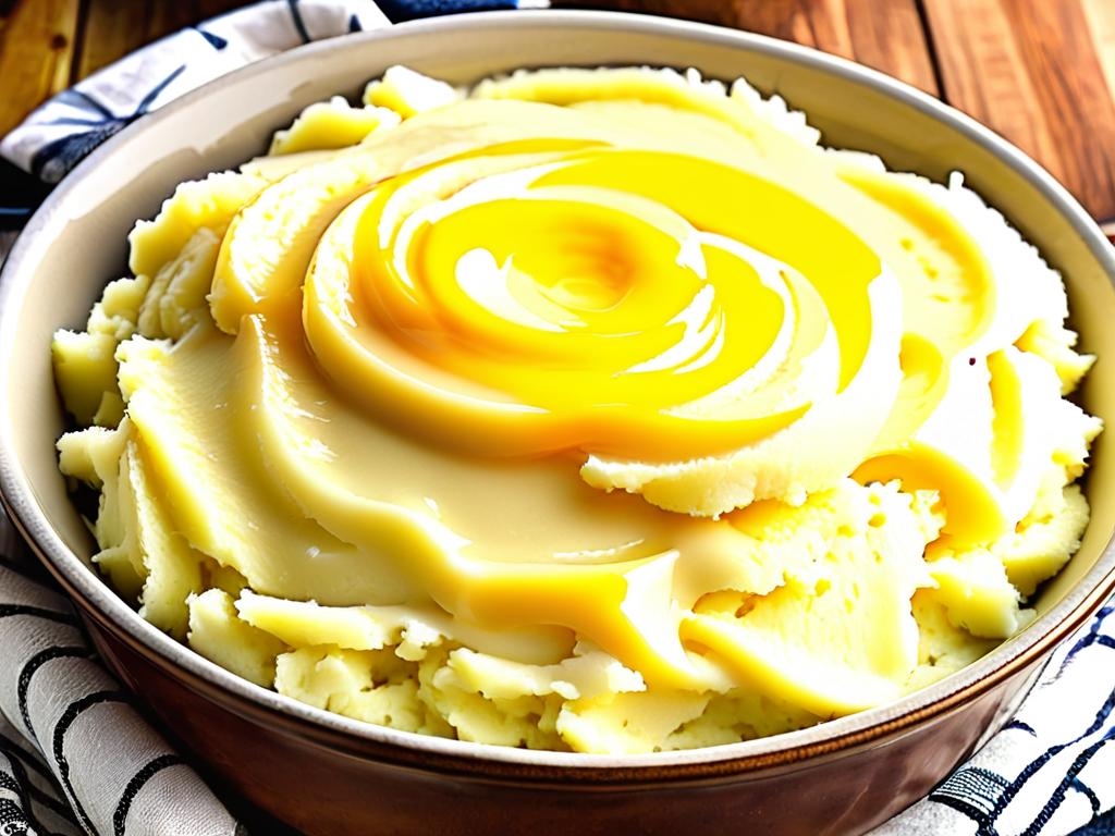 Тарелка с картофельным пюре и растапливающимся сливочным маслом