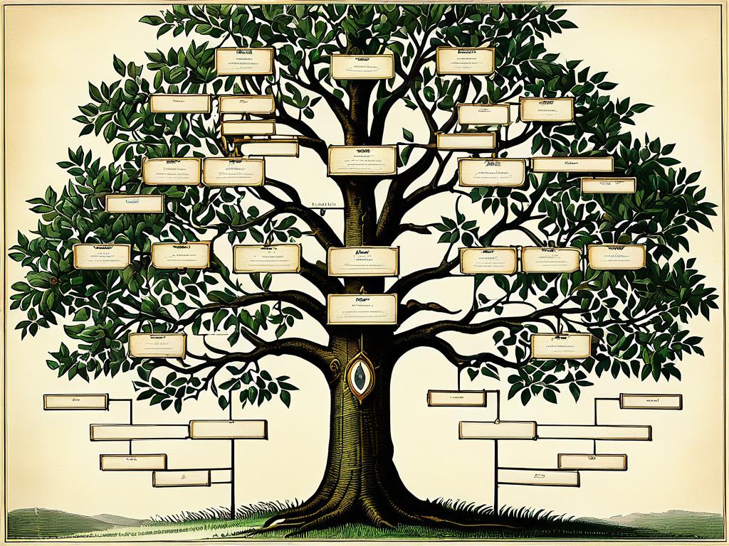 Старое генеалогическое древо, иллюстрирующее происхождение фамилий