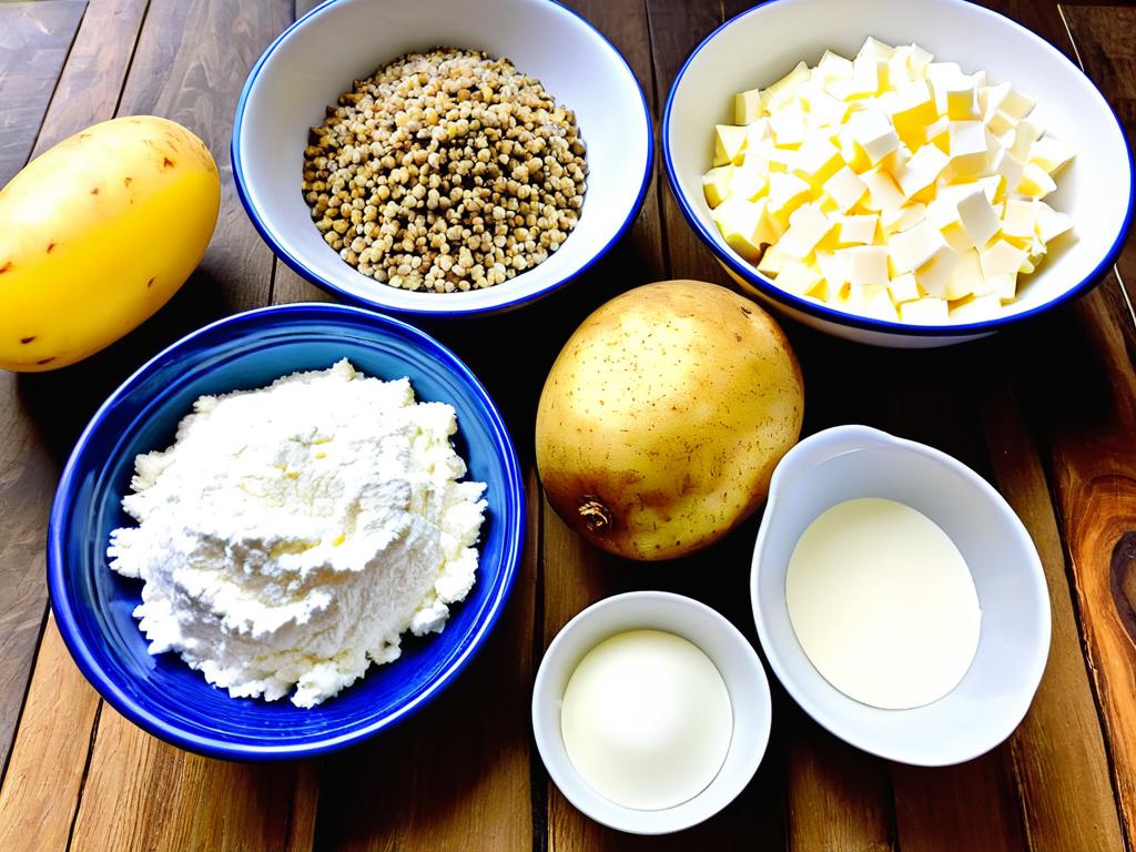 Ингредиенты для хычин: кефир, мука, картошка и сыр для начинки