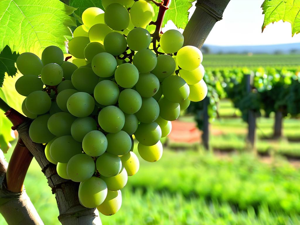 Зеленый виноград на лозе, готовый к сбору урожая