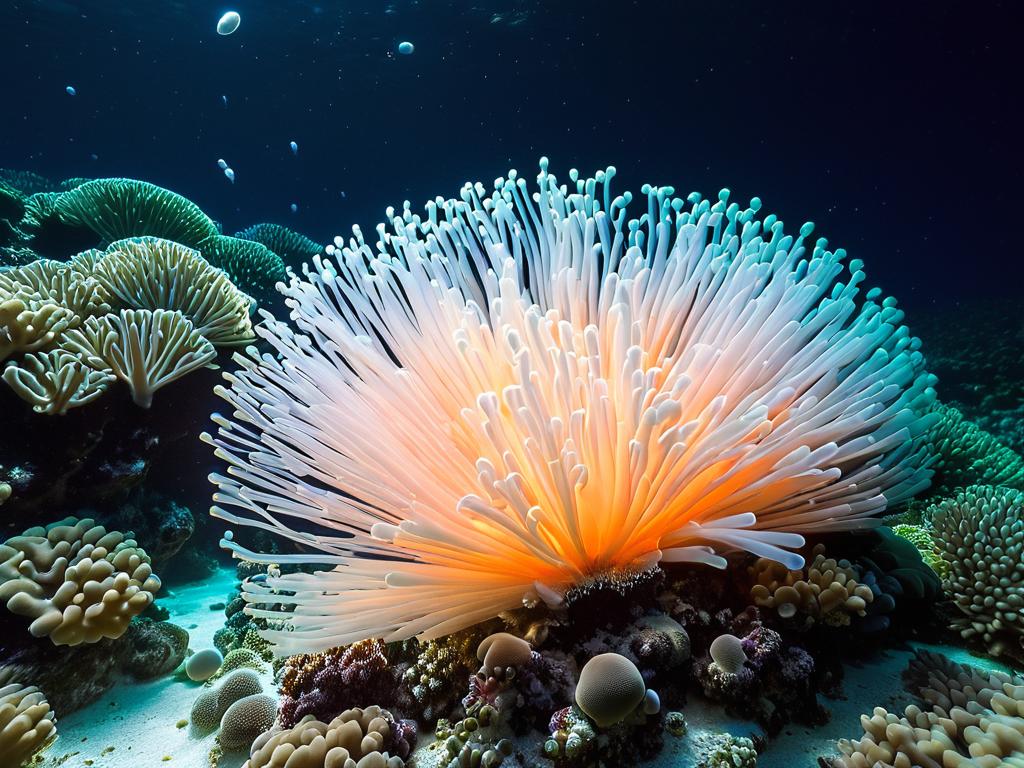 Нерест кораллов ночью. Коралловые полипы выпускают икру и сперму