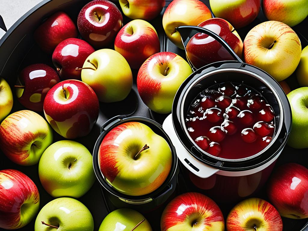На фото изображены разные сорта яблок, которые подходят для варки варенья в мультиварке
