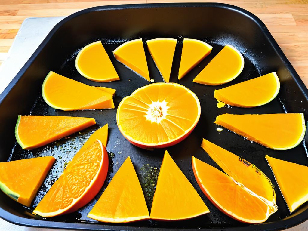 Ломтики оранжевой тыквы готовые для обжаривания