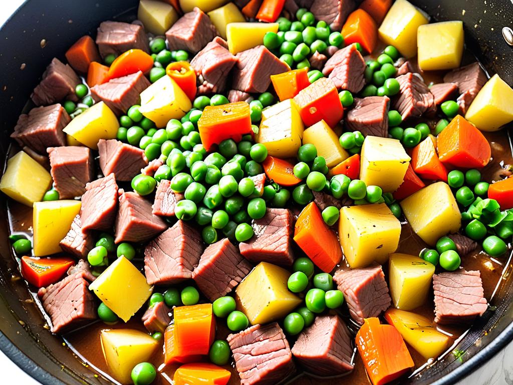 Кубики говядины и овощей для тушения - картофель, морковь, горошек, болгарский перец
