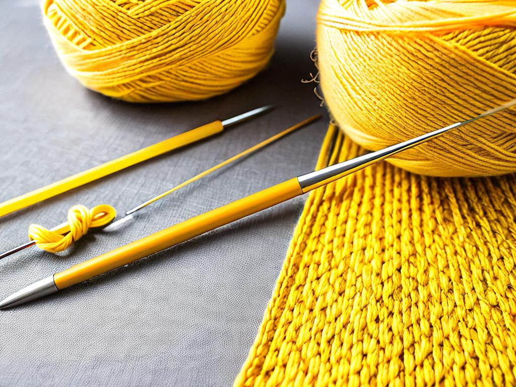 Спицы и пряжа желтого цвета для вязания