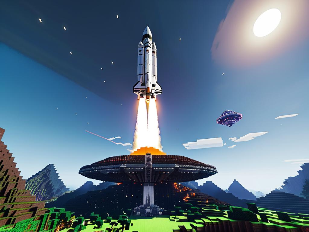 Огромный космический корабль сложной конструкции стартует в космос с инопланетной планеты в моде