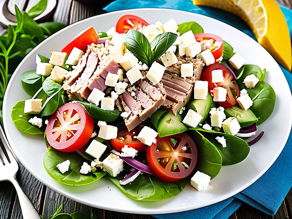 Греческий салат с тунцом и сыром фета