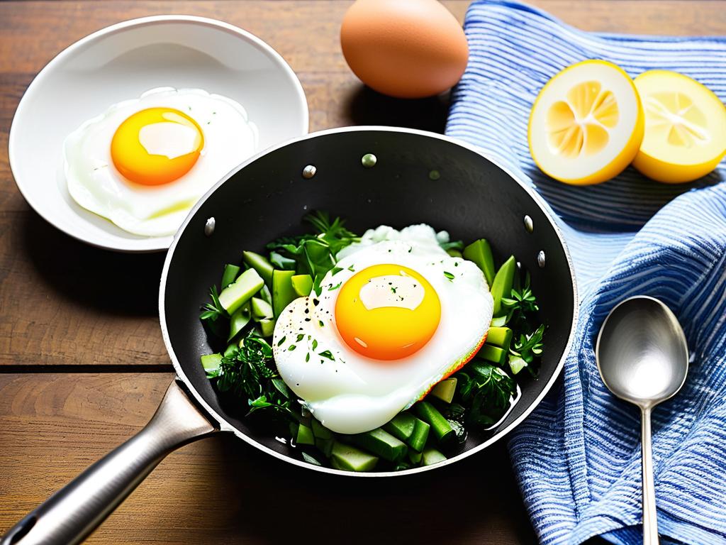 Ингредиенты для яйца пашот - яйцо, половник, растительное масло, кипящая вода