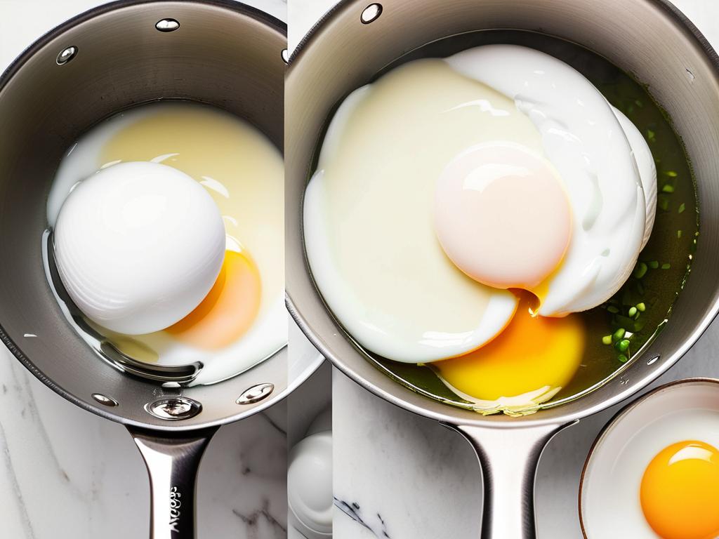 Процесс приготовления яйца пашот в половнике