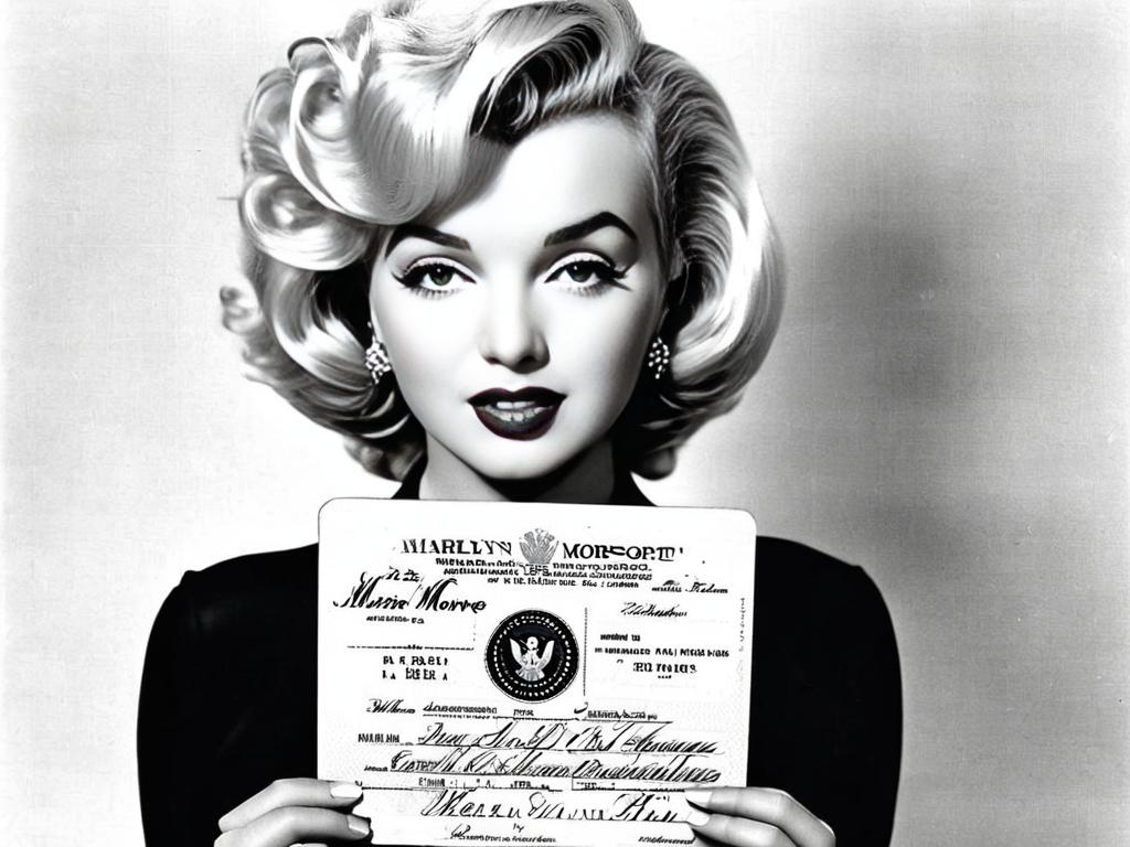 Черно-белая фотография Мэрилин Монро в паспорте