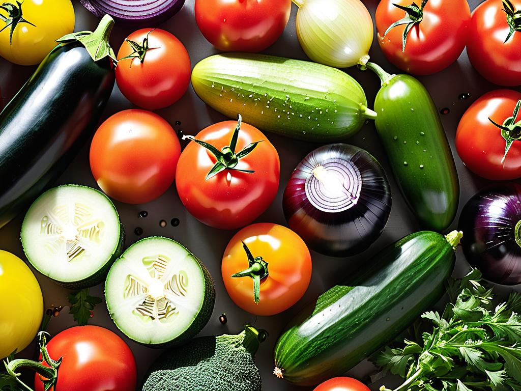 Классические овощи для итальянского салата - помидоры, огурцы, лук, перец, маслины