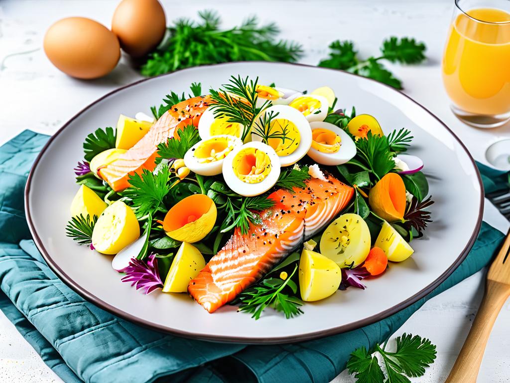 Фото салата «Мимоза» с лососем, яйцом, картофелем, морковью, луком и сыром