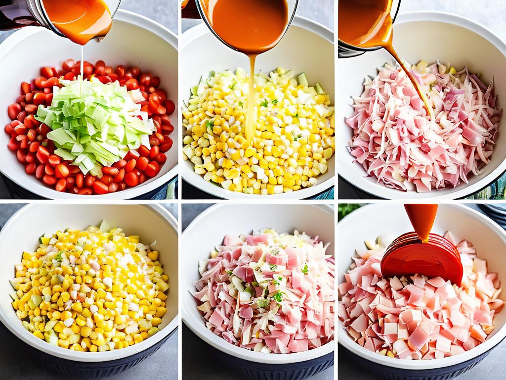 Пошаговая инструкция приготовления салата из капусты с ветчиной и кукурузой с фото