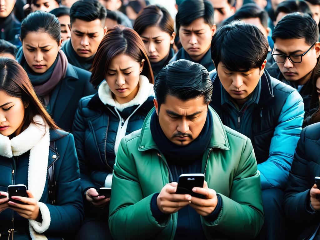 Люди смотрят в смартфоны отстраненным взглядом