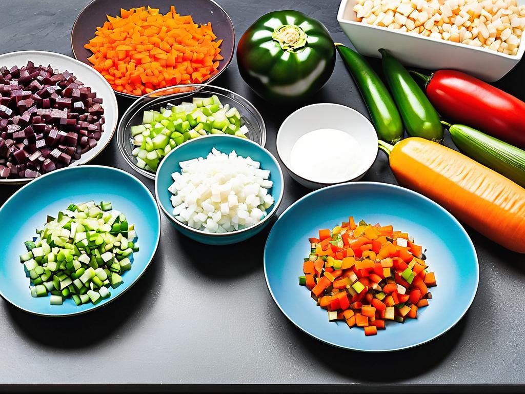Подготовка овощей и говядины для салата