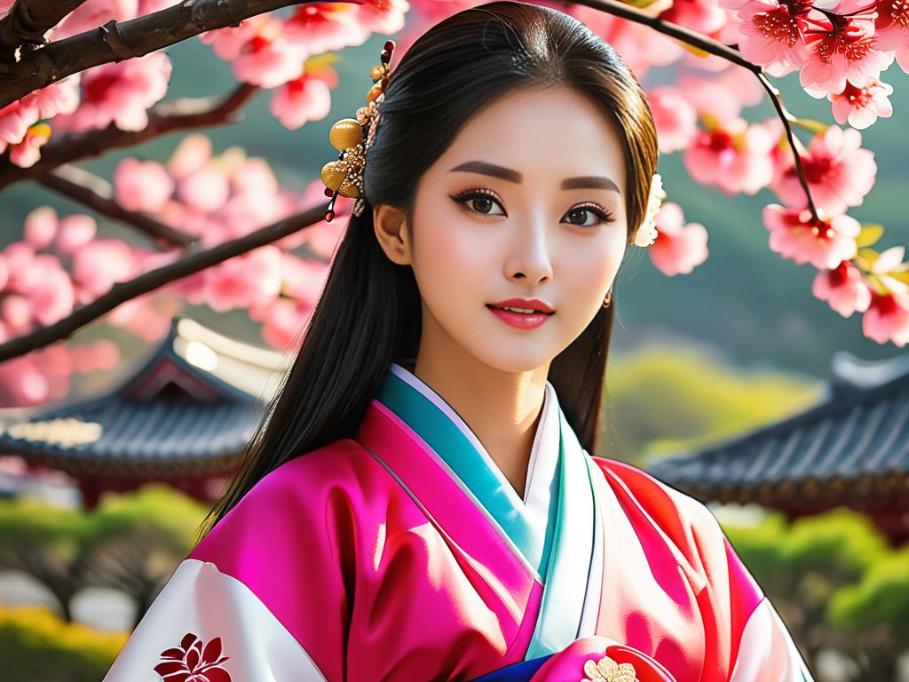 Кореянка в традиционном национальном костюме ханбок