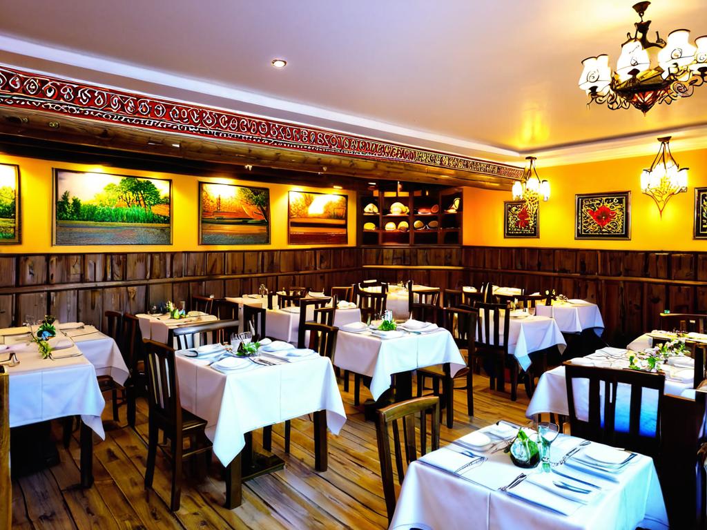 Интерьер ресторана с традиционной башкирской кухней