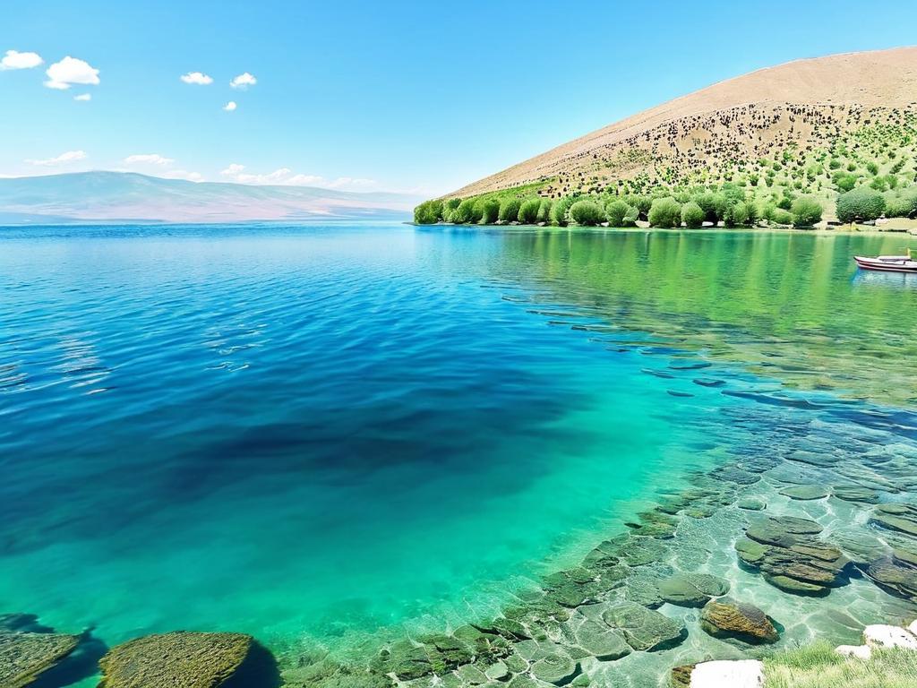 Бирюзовая вода озера Севан в Армении
