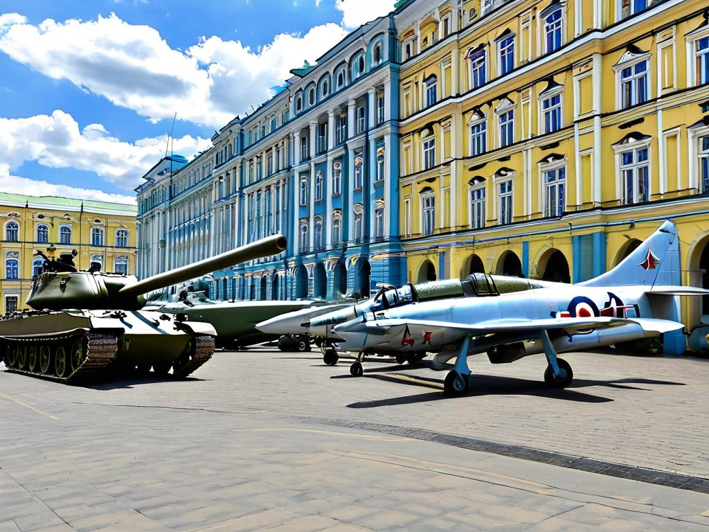 Военные самолеты, танки, машины экспонируются в военном музее Парка Победы Казани