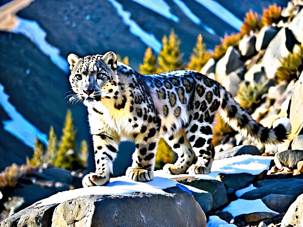 Редкий зверь - снежный барс в горах Алтая
