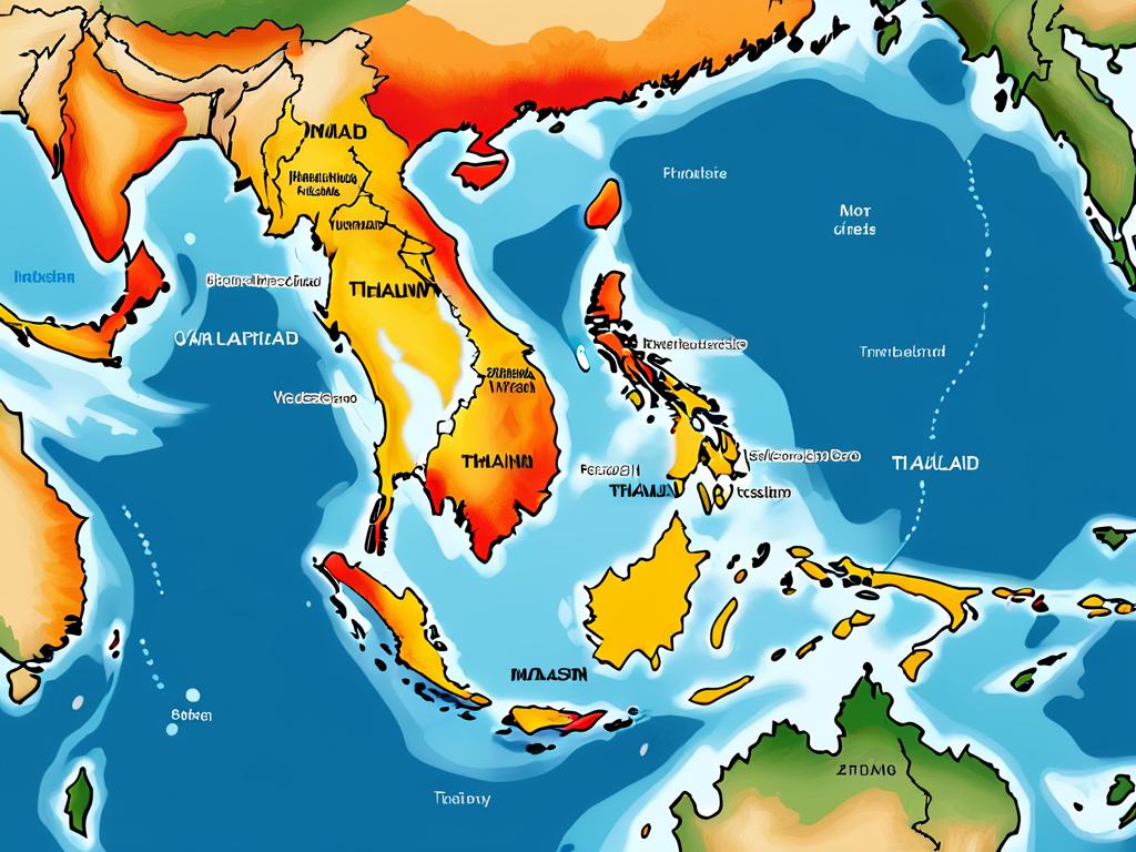 Карта Таиланда с выделенными климатическими зонами